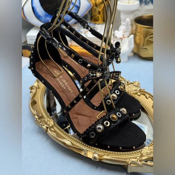 🆕 KURT GEIGER LONDON 🧿 NWOB Mini Bow Eyelet Heel Sandal, Black - Sz 37 US 7 - Picture 11 of 15